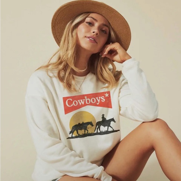 oat collective Tops - Western Cowboys Graphic off White Sweatshirt